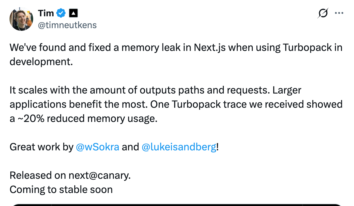 Tim Neutkens 谈 Turbopack 内存泄漏修复